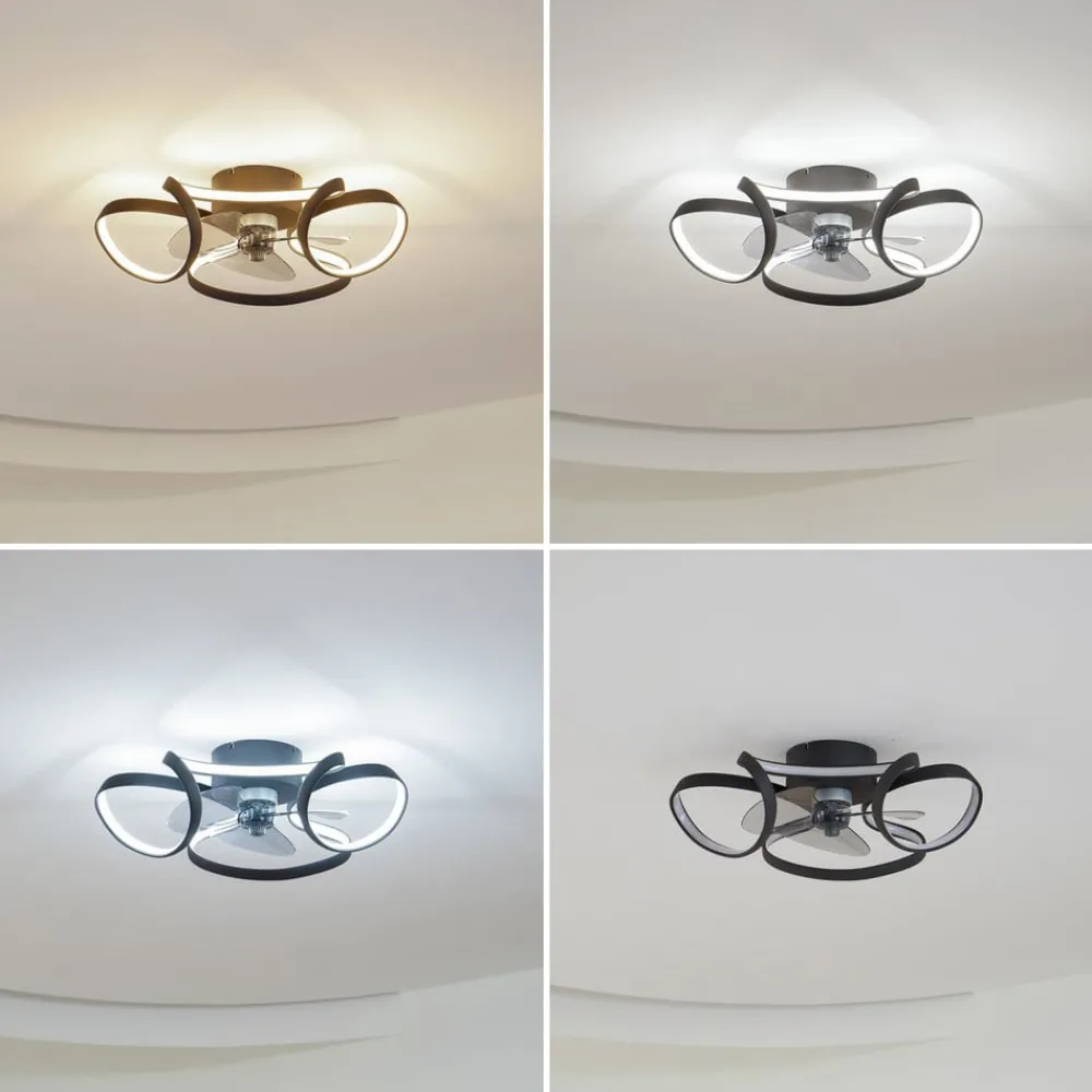 Lindby Loftventilatorer > LED-loftventilator Lomata, sort, støjsvag, Ø 23 cm