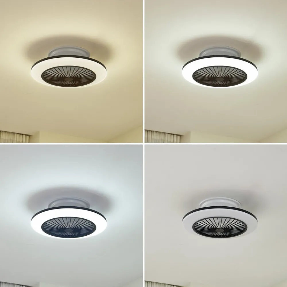 Loftventilatorer ^ Lindby LED-loftventilator Mamuti, sort, støjsvag, Ø 55 cm