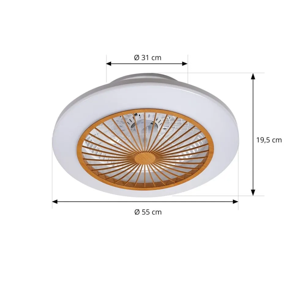 Loftventilatorer ^ Lindby LED-loftventilator Mamuti, træfarvet, støjsvag, 55 cm