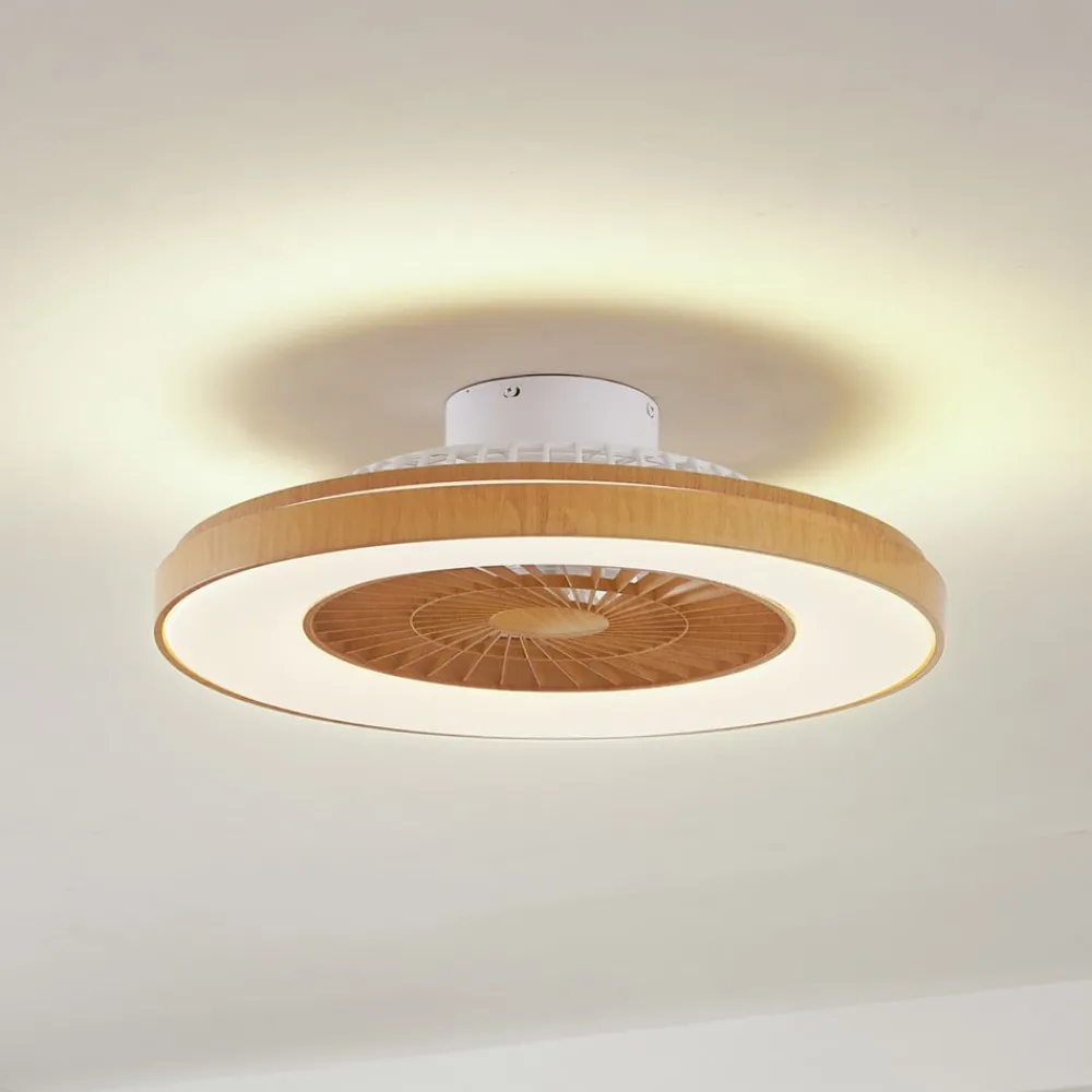 Lindby Loftventilatorer > LED-loftventilator Teleo, Ø 58 cm, træfarvet, CCT