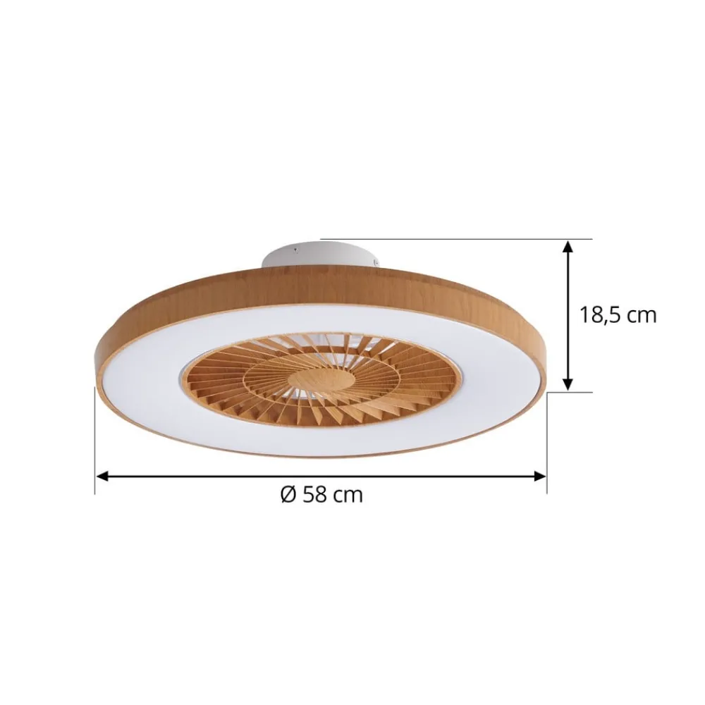 Lindby Loftventilatorer > LED-loftventilator Teleo, Ø 58 cm, træfarvet, CCT
