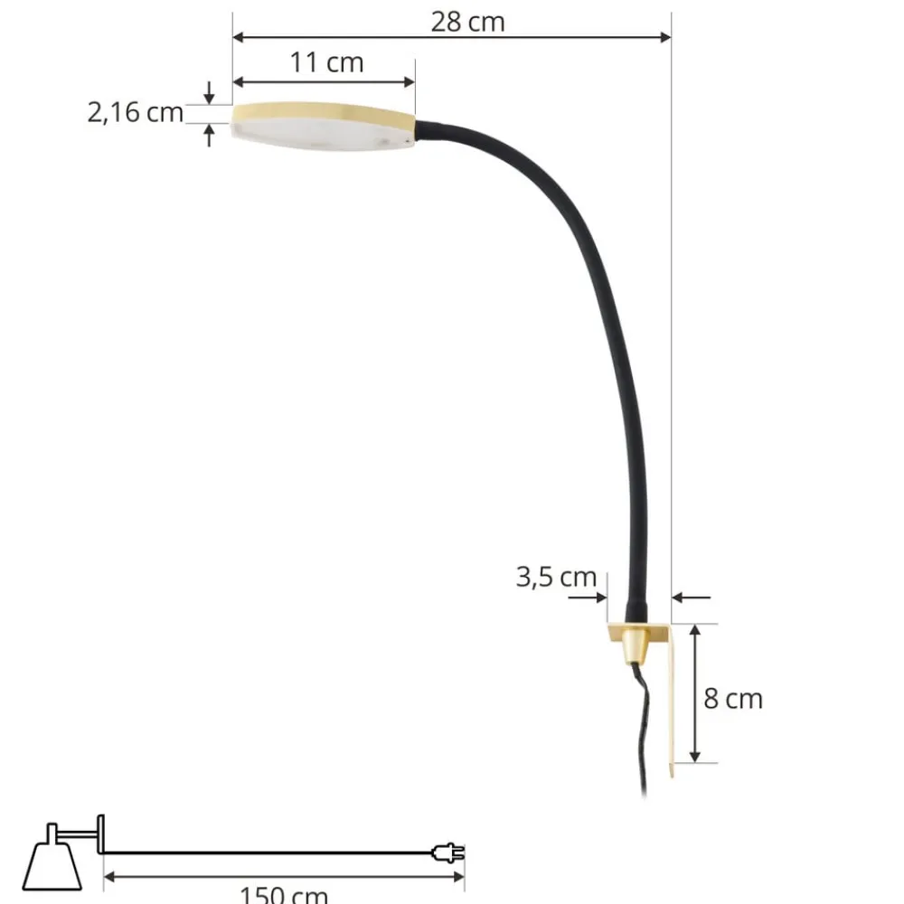 Væglamper|Væglamper ^ Lindby LED-læselampe Flexola, guld, rund, metal, stik