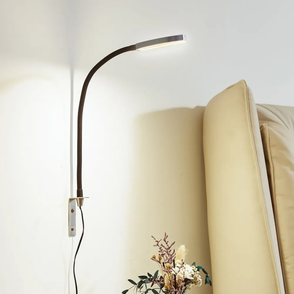 Væglamper|Væglamper ^ Lindby LED-læselampe Flexola, nikkel, rund, metal, stik