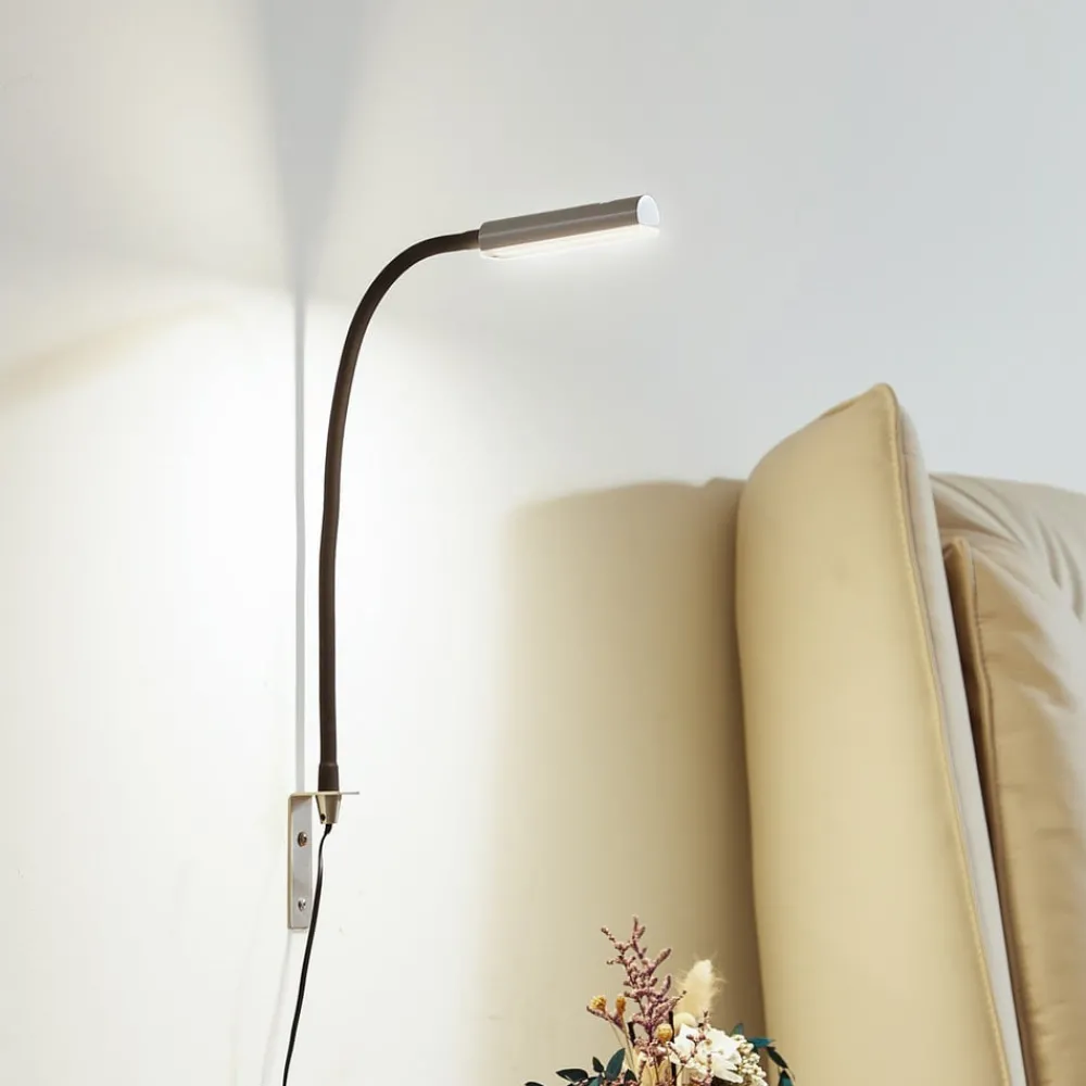 Væglamper|Væglamper ^ Lindby LED-læselampe Flexola, nikkel, kantet, metal, stik