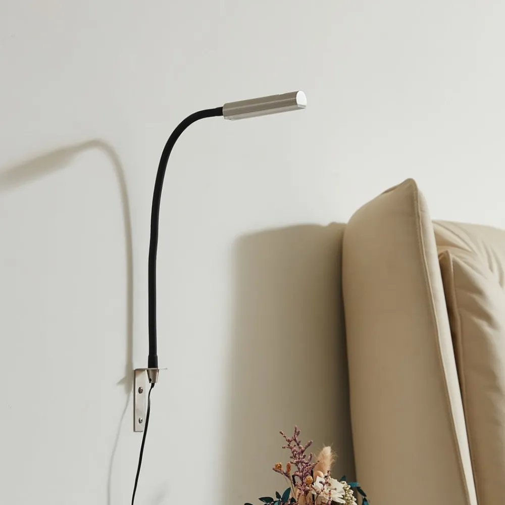 Væglamper|Væglamper ^ Lindby LED-læselampe Flexola, nikkel, kantet, metal, stik