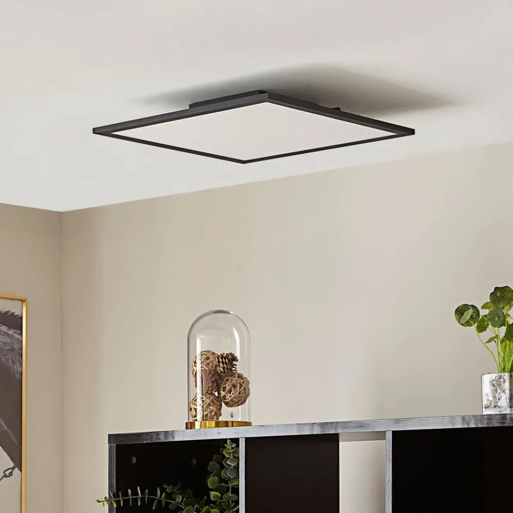 Arbejdsrum/Kontor|Gang ^ Lindby LED-panel Lamin, sort, 40 cm, CCT, dæmpbar, fjernbetjening