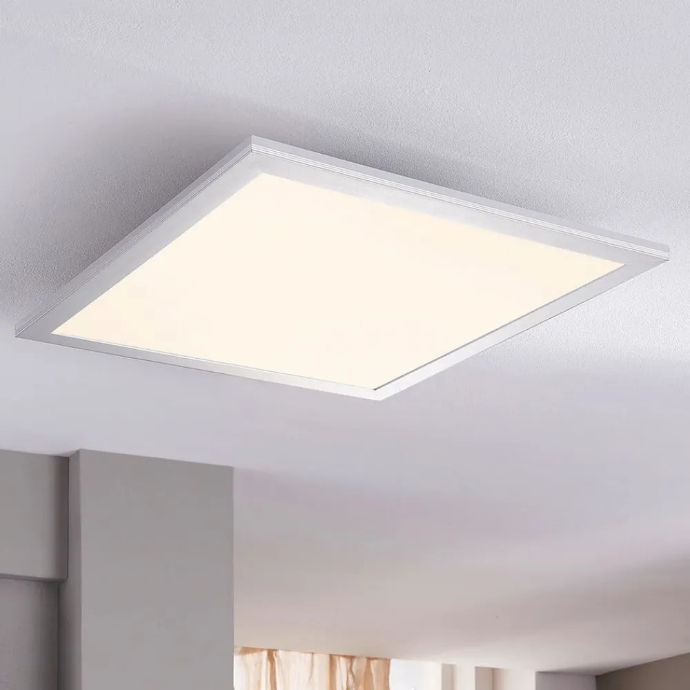 Arbejdsrum/Kontor|Loftlamper ^ Lindby LED-panel Livel, sæt med 2, 4.000 K, 40 x 40 cm, sølv