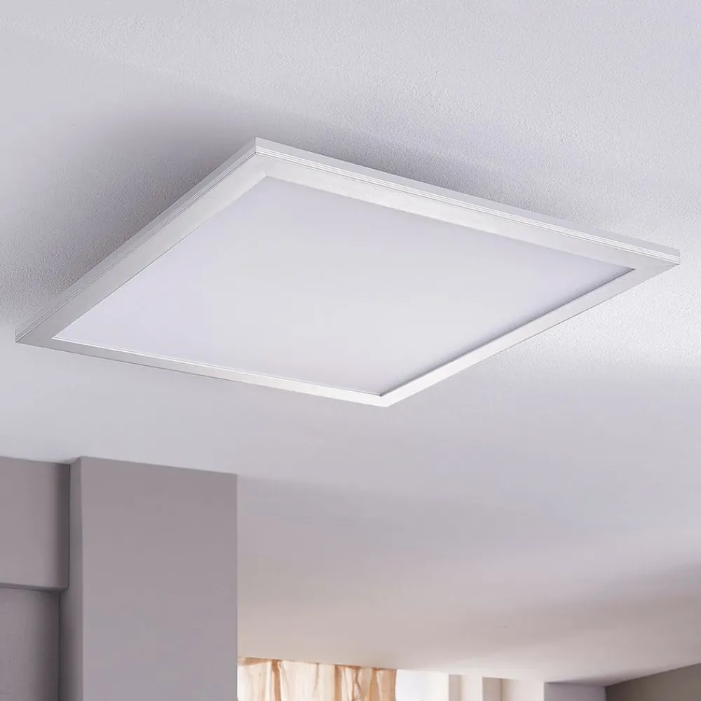 Arbejdsrum/Kontor|Loftlamper ^ Lindby LED-panel Livel, sæt med 2, 4.000 K, 40 x 40 cm, sølv