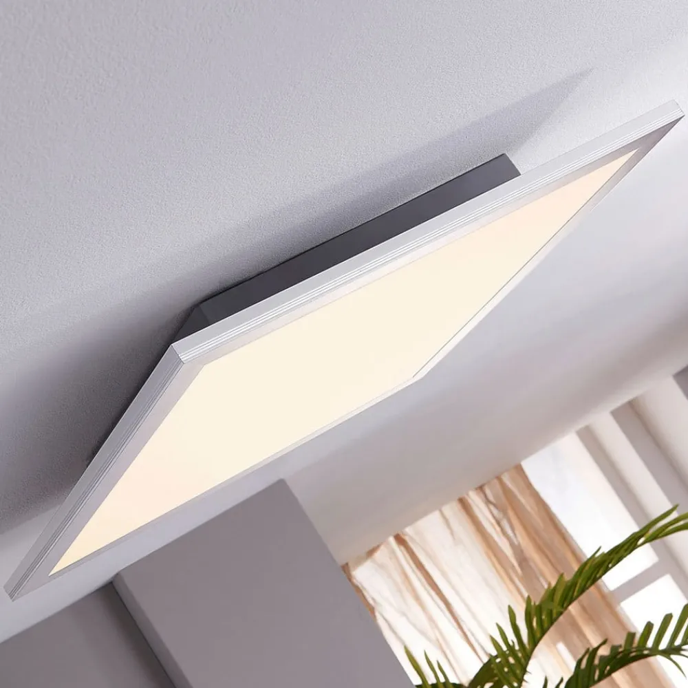 Arbejdsrum/Kontor|Loftlamper ^ Lindby LED-panel Livel, sæt med 2, 4.000 K, 40 x 40 cm, sølv