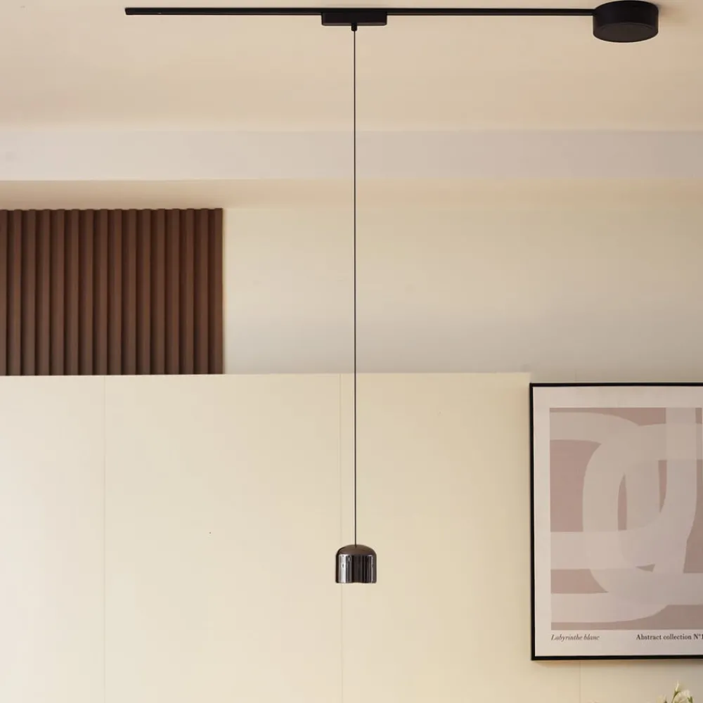 Skinnesystem ^ Lindby LED-pendellampe Lumaro,sort,Ø8,2cm,aluminium,48V,dæmpbar