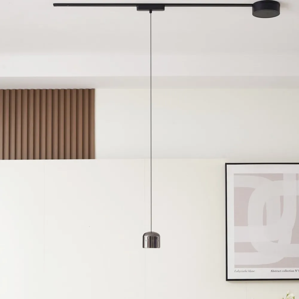 Skinnesystem ^ Lindby LED-pendellampe Lumaro,sort,Ø8,2cm,aluminium,48V,dæmpbar