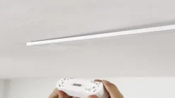 Lindby Skinnesystem > LED-pendellampe Lumaro, hvid, Ø 3cm,aluminium,48V,dæmpbar