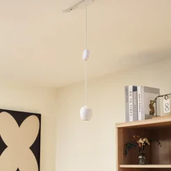 Lindby Skinnesystem > LED-pendellampe Lumaro, hvid, Ø 6,2 cm, 48V, dæmpbar