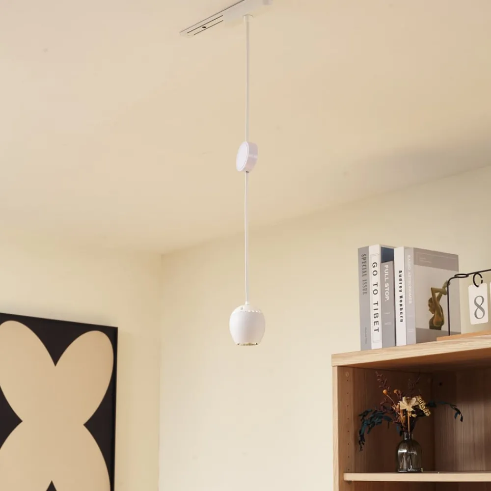 Lindby Skinnesystem > LED-pendellampe Lumaro, hvid, Ø 6,2 cm, 48V, dæmpbar
