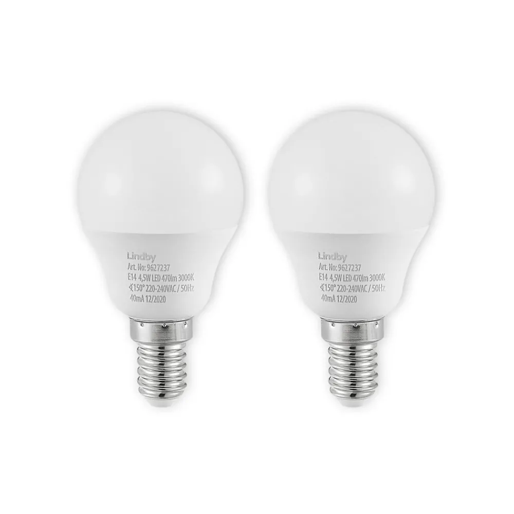 Lindby Led Pærer > LED-pære E14 G45 4,5W 3.000K opal sæt med 2 stk