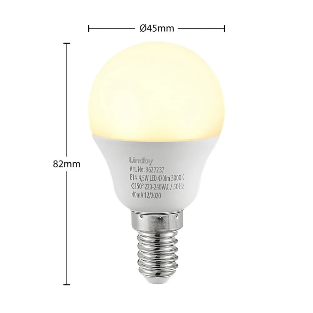 Lindby Led Pærer > LED-pære E14 G45 4,5W 3.000K opal sæt med 2 stk