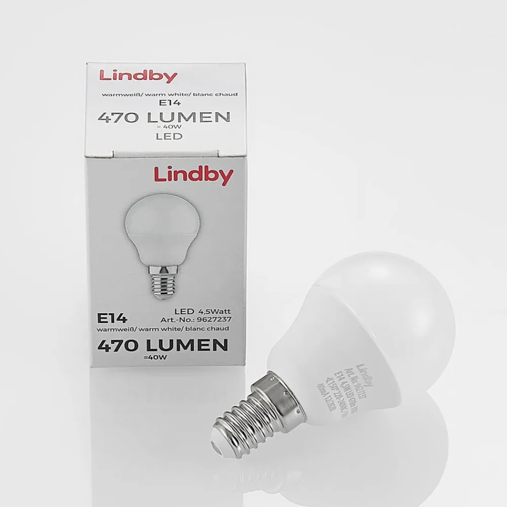 Lindby Led Pærer > LED-pære E14 G45 4,5W 3.000K opal sæt med 2 stk
