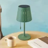 Lindby Dekorationsbelysning|Terrassebelysning > LED-solcellebordlampe Hilario, grøn, jern, genopladeligt batteri