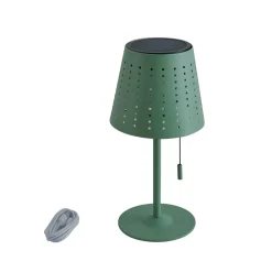 Lindby Dekorationsbelysning|Terrassebelysning > LED-solcellebordlampe Hilario, grøn, jern, genopladeligt batteri