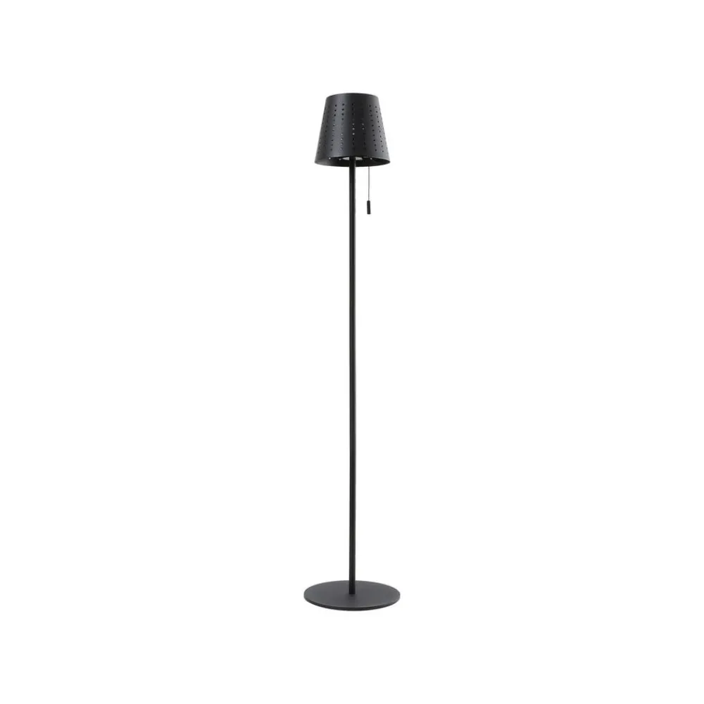 Solcellelamper ^ Lindby LED-solcellegulvlampe Hilario, sort, jern, genopladeligt batteri