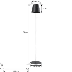 Solcellelamper ^ Lindby LED-solcellegulvlampe Hilario, sort, jern, genopladeligt batteri