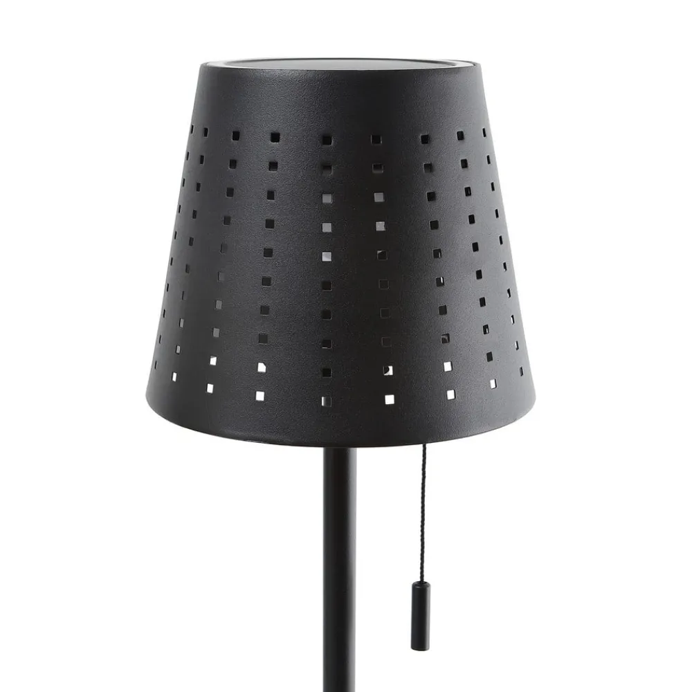 Solcellelamper ^ Lindby LED-solcellegulvlampe Hilario, sort, jern, genopladeligt batteri