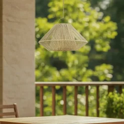 Lindby Udendørs Pendellamper|Solcellelamper > LED-solcellelampe Austas, beige, Ø 50 cm, USB, IP54