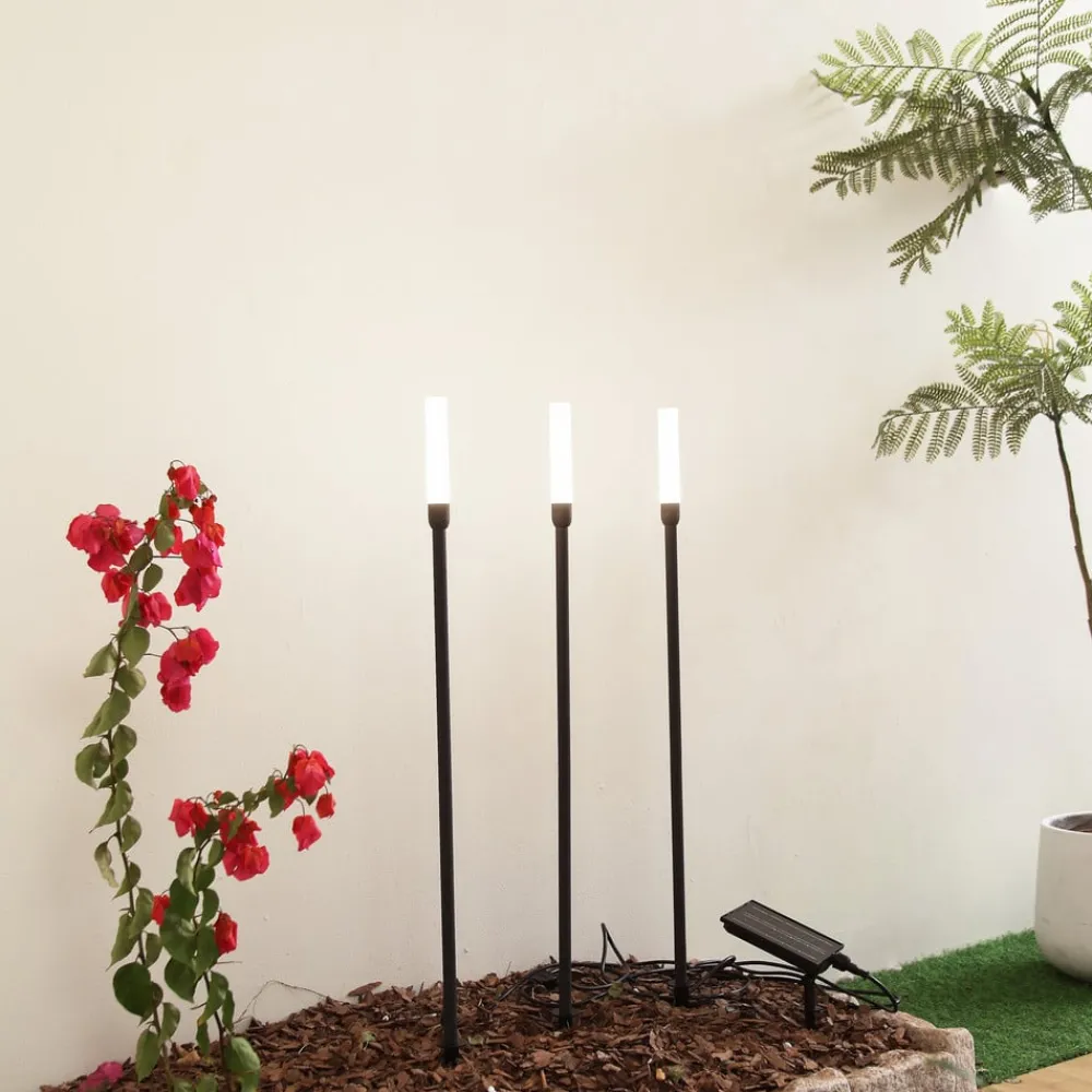Lindby Dekorationsbelysning|Solcellelamper > LED-solcellelampe Balian, sæt med 3, sort, aluminium, 3000K