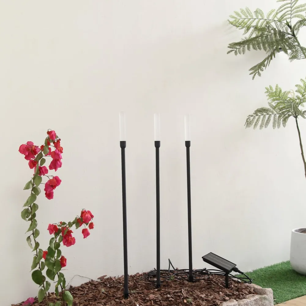 Lindby Dekorationsbelysning|Solcellelamper > LED-solcellelampe Balian, sæt med 3, sort, aluminium, 3000K