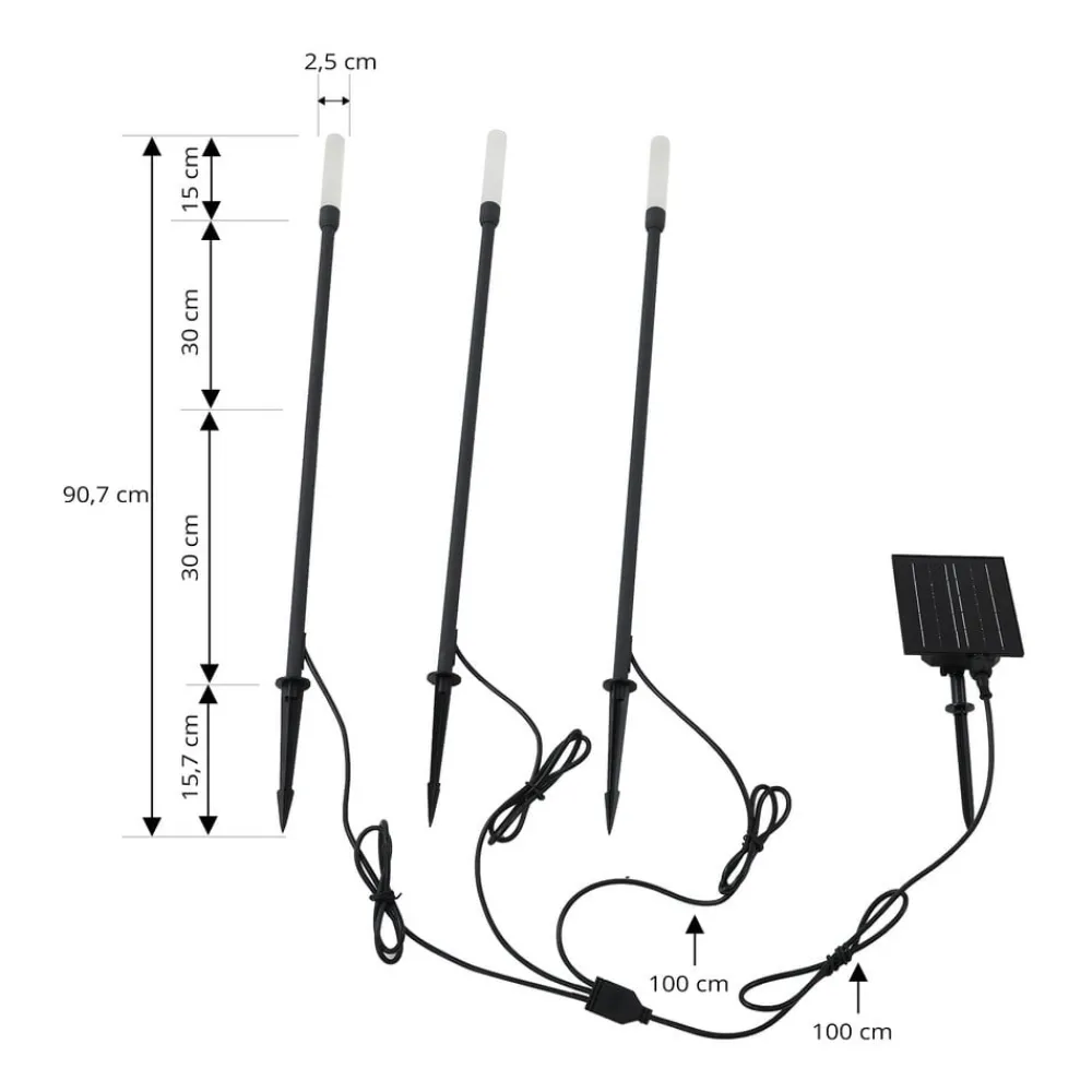 Lindby Dekorationsbelysning|Solcellelamper > LED-solcellelampe Balian, sæt med 3, sort, aluminium, 3000K
