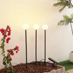 Lindby Solcellelamper|Udendørs Spot > LED-solcellelampe Brindley, sæt med 3, sort, glas