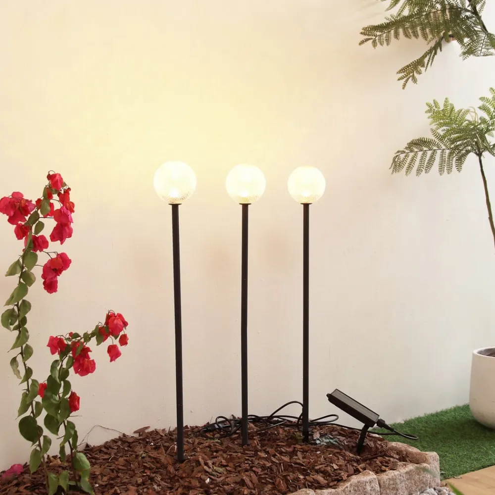 Lindby Solcellelamper|Udendørs Spot > LED-solcellelampe Brindley, sæt med 3, sort, glas