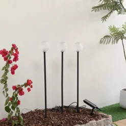 Lindby Solcellelamper|Udendørs Spot > LED-solcellelampe Brindley, sæt med 3, sort, glas