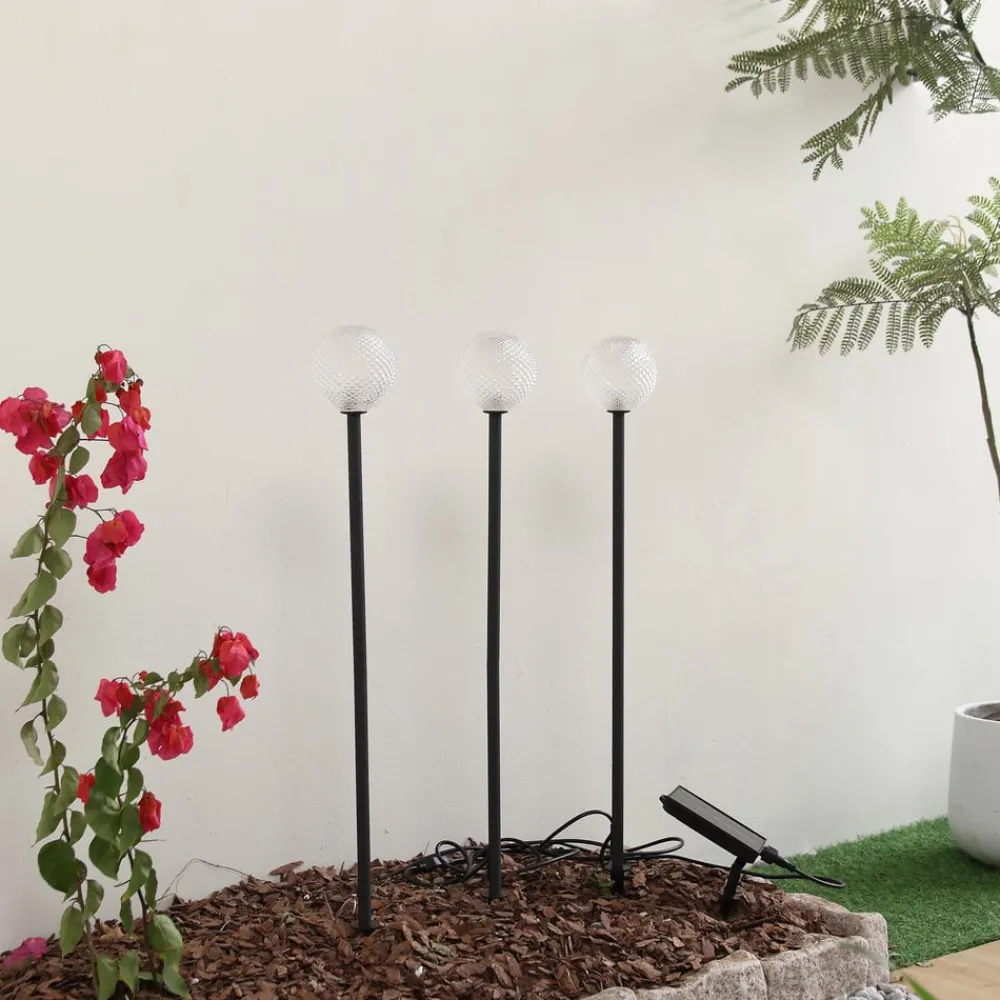 Lindby Solcellelamper|Udendørs Spot > LED-solcellelampe Brindley, sæt med 3, sort, glas