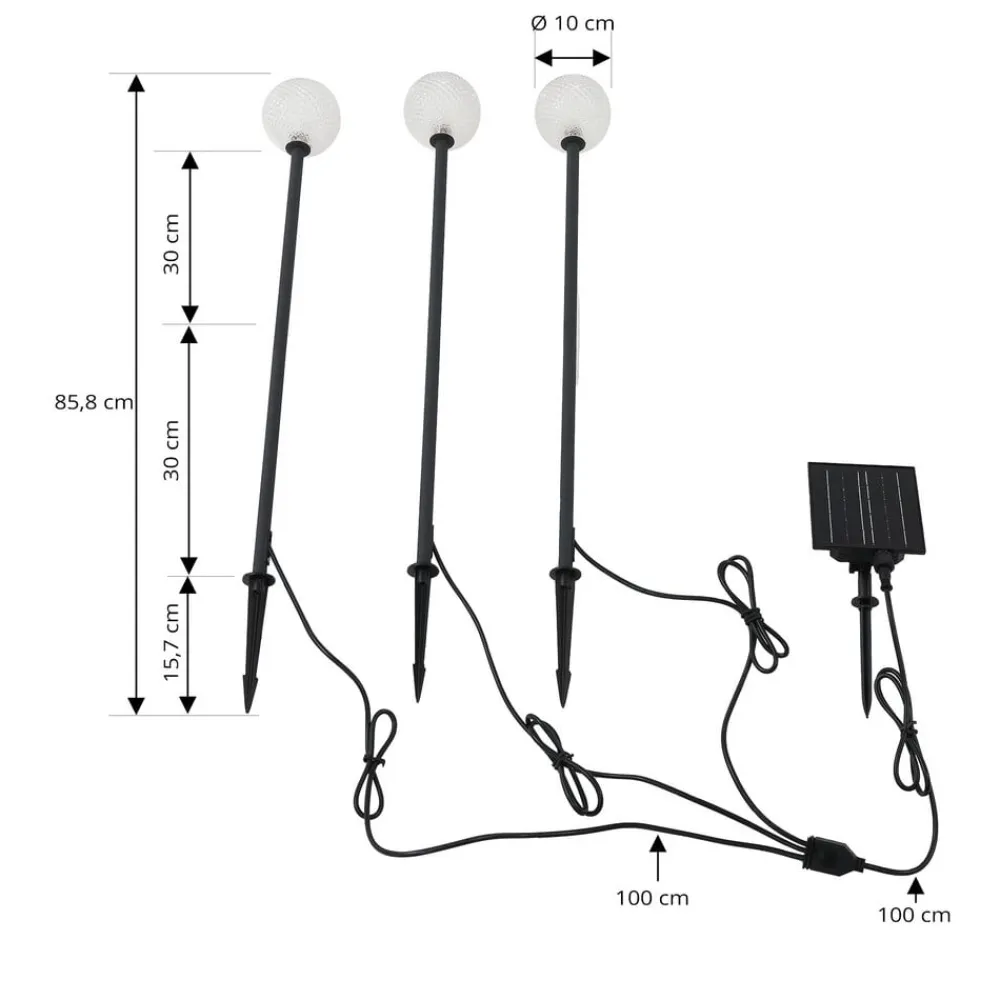 Lindby Solcellelamper|Udendørs Spot > LED-solcellelampe Brindley, sæt med 3, sort, glas