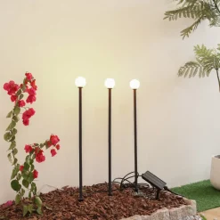 Lindby Dekorationsbelysning|Solcellelamper > LED-solcellelampe Freydis, sæt med 3, sort, 2.000 K