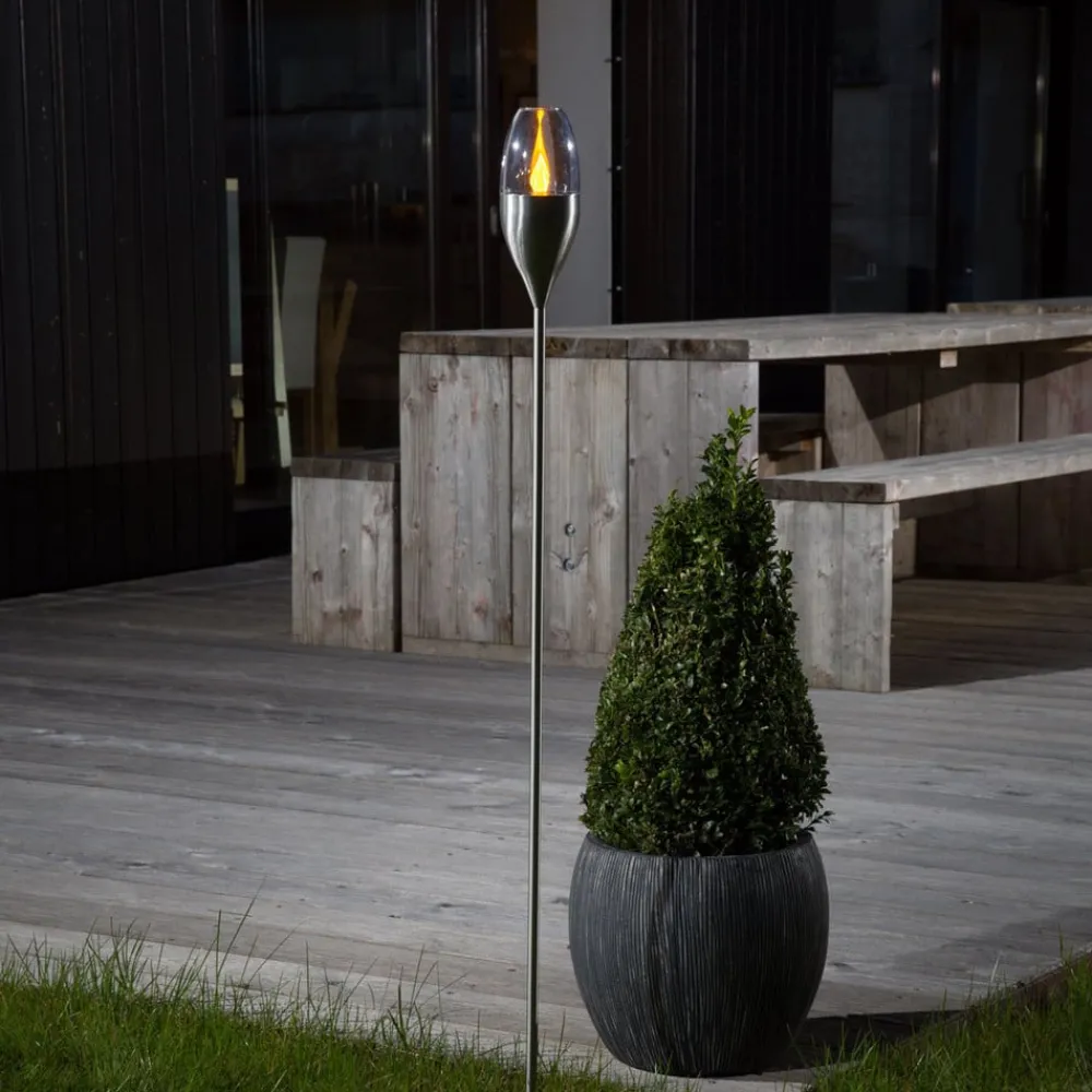 Dekorationsbelysning|Solcellelamper ^ Lindby LED-solcellelampe Jari, højde 122 cm, stål, klar