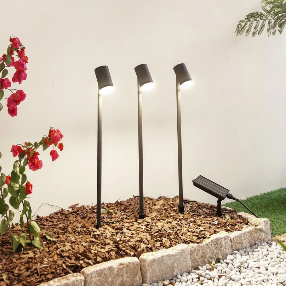 Lindby Dekorationsbelysning > LED-solcellelampe Myric, sæt med 3, sort, aluminium, 3.000K