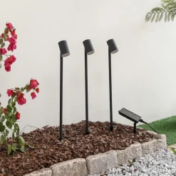 Lindby Dekorationsbelysning > LED-solcellelampe Myric, sæt med 3, sort, aluminium, 3.000K