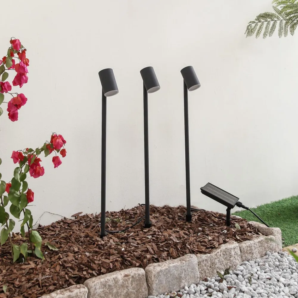 Lindby Dekorationsbelysning > LED-solcellelampe Myric, sæt med 3, sort, aluminium, 3.000K