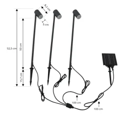 Lindby Dekorationsbelysning > LED-solcellelampe Myric, sæt med 3, sort, aluminium, 3.000K