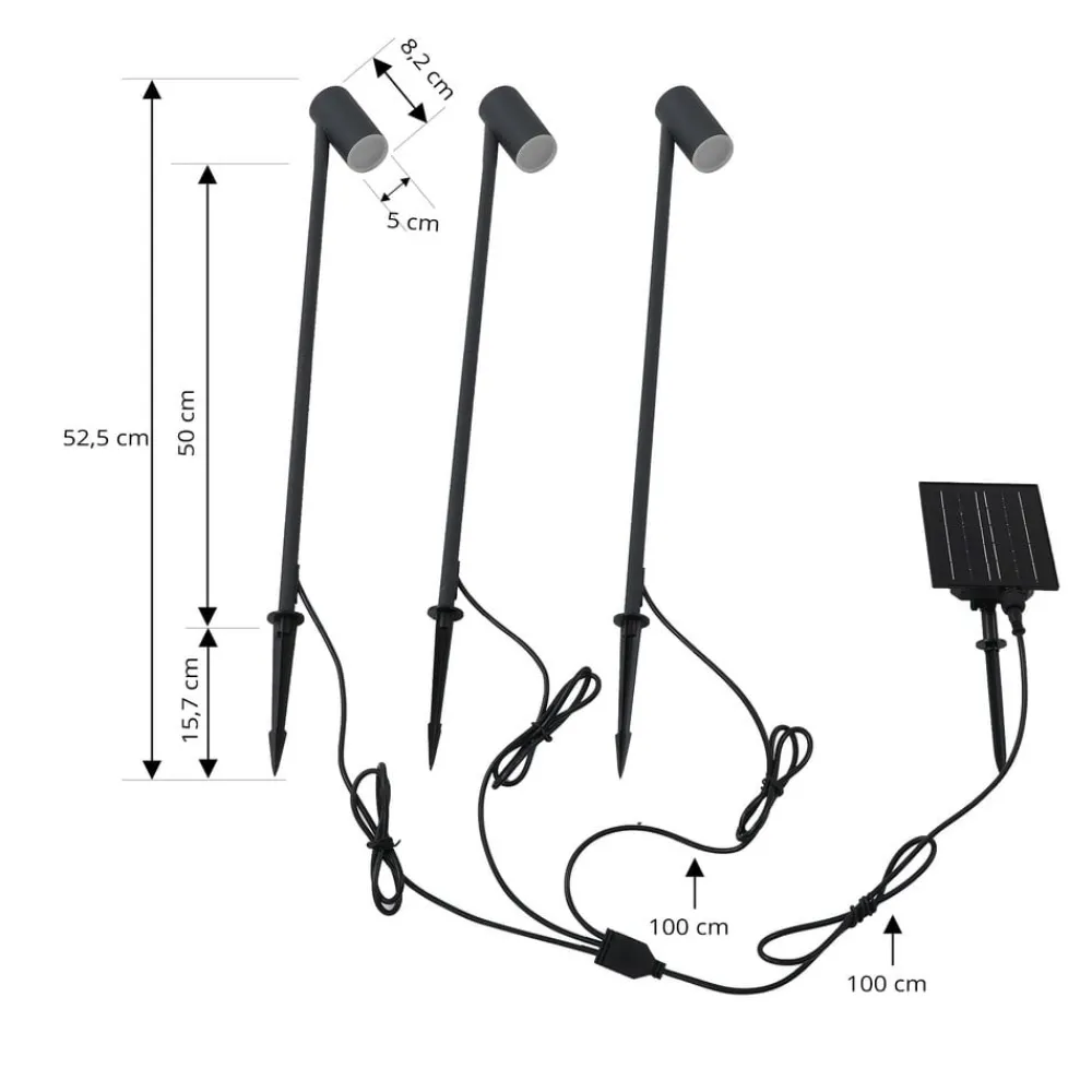 Lindby Dekorationsbelysning > LED-solcellelampe Myric, sæt med 3, sort, aluminium, 3.000K