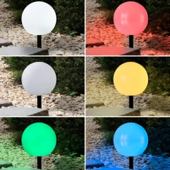 Dekorationsbelysning|Solcellelamper ^ Lindby LED-solcellelamper Lago, RGBW, sæt med 3, kugler, jordspyd