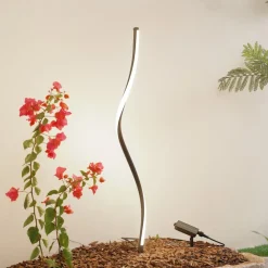 Lindby Solcellelamper|Udendørs Spot > LED-solcellelampe Sabriel, buet, sort, aluminium, 3000K