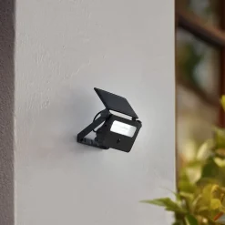 Solcelle Lampe Med Sensor|Væglampe Med Sensor ^ Lindby LED-solcellelampe til vægmontering Rikard, sort, stål