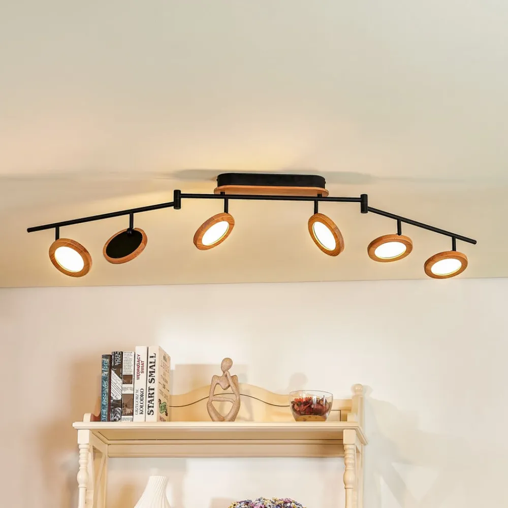 Lindby Spotlights|Loftlamper > LED-spotlight Manel, træ, 152 cm lang, 6 lyskilder