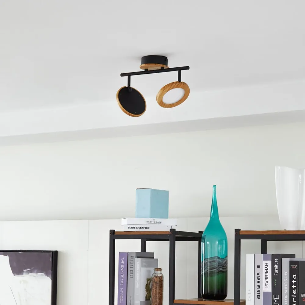 Spotlights ^ Lindby LED-spotlight Manel, træ, 37 cm lang, 2 lyskilder