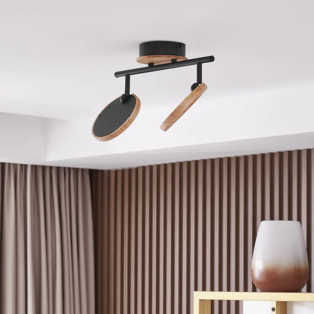 Spotlights ^ Lindby LED-spotlight Manel, træ, 37 cm lang, 2 lyskilder