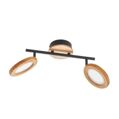 Spotlights ^ Lindby LED-spotlight Manel, træ, 37 cm lang, 2 lyskilder