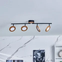 Spotlights ^ Lindby LED-spotlight Manel, træ, 84 cm lang, 4 lyskilder